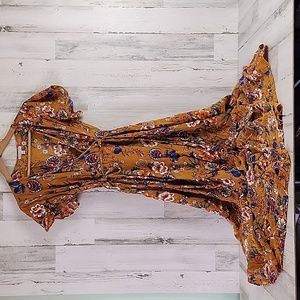 Patrons of Peace golden blue rose floral boho wrap maxi dress Size Small FLAWED